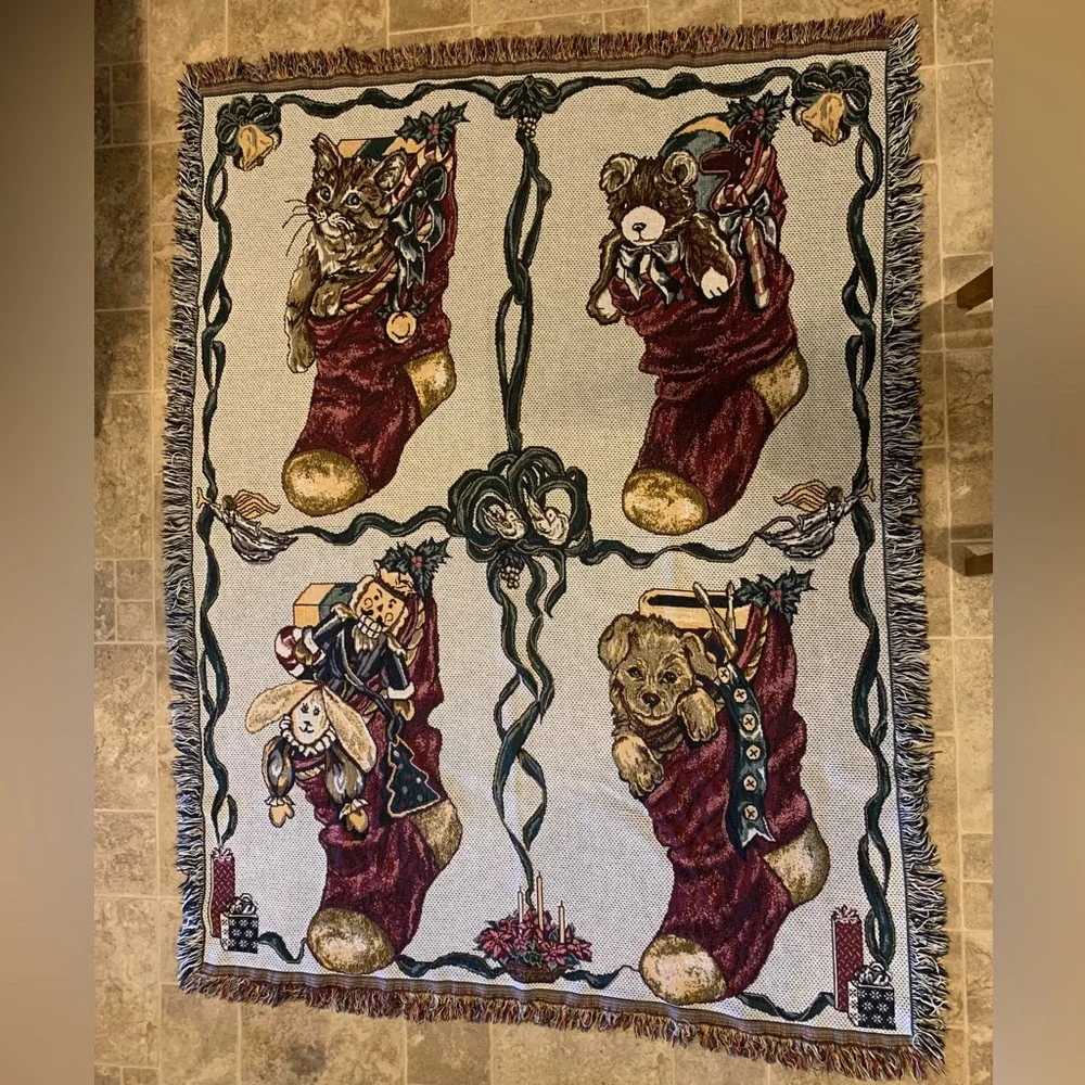 Christmas Animal Tapestry Blanket Dog & Cats‎ 65X51